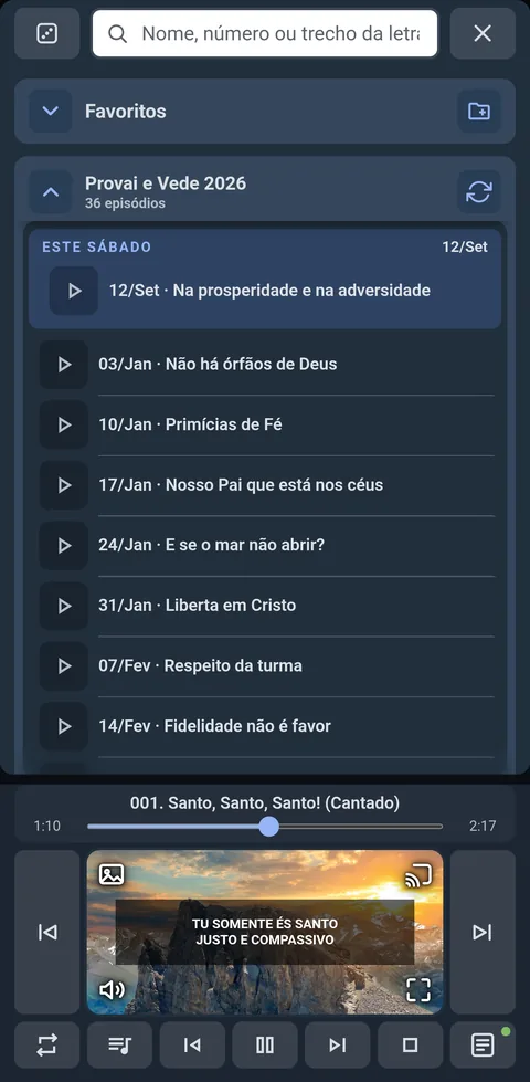 A série Provai e Vede 2026 aberta, com o episódio deste sábado destacado no topo e os anteriores listados.